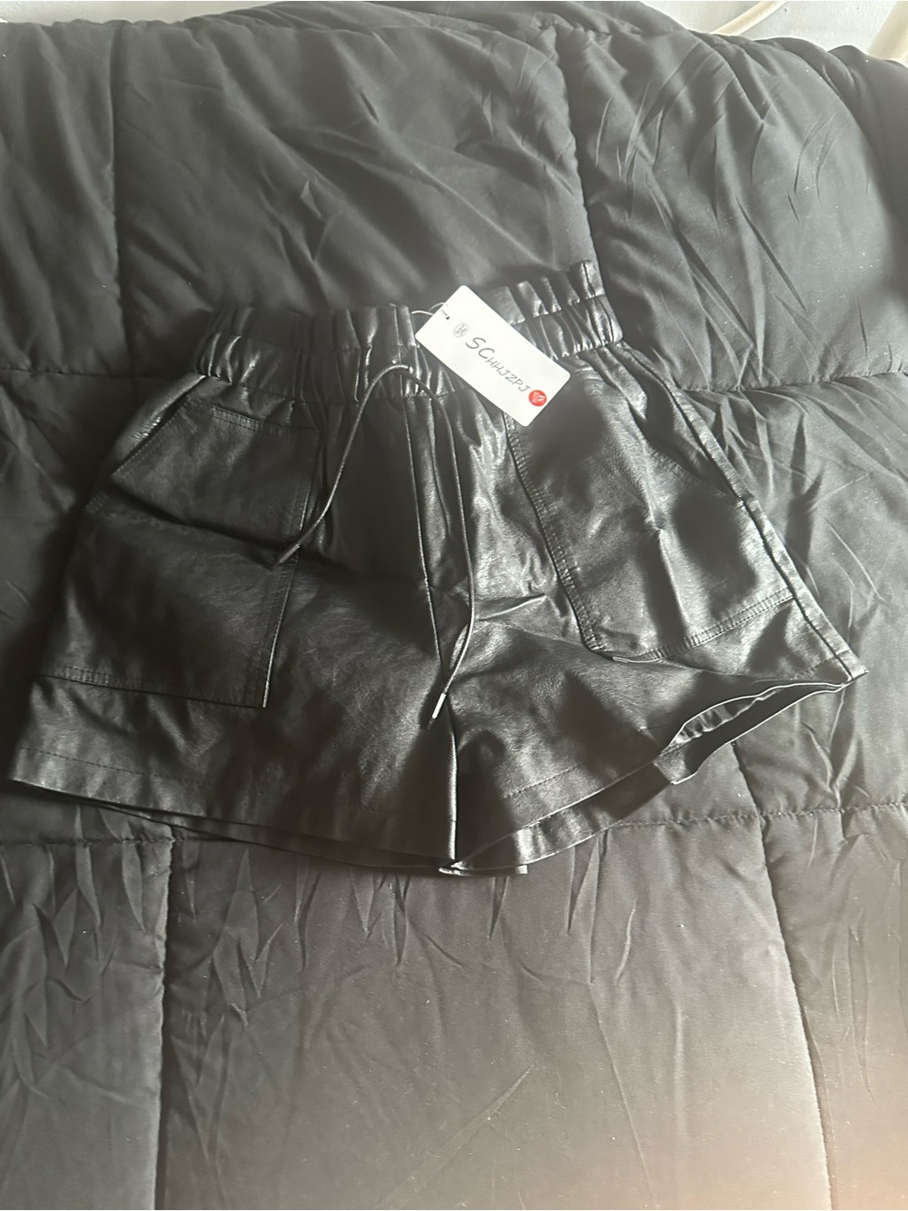Source Unknown Black Faux Leather High-Waist Drawstring Shorts